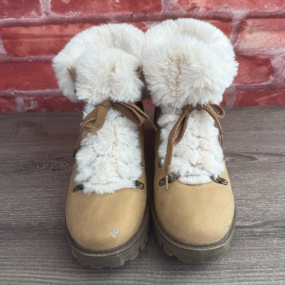 UnionBay Kacie Ankle Boots Tan w/ Faux Fur Womens Size 9.5 Union Bay